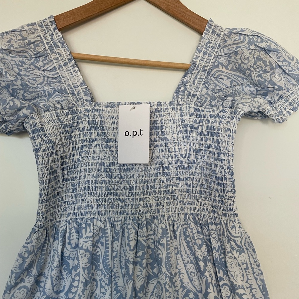 LG: OPT: Quality Cotton Midi Dress Fitted Torso Paisley Light Blue/White NWT! - Picture 3 of 8
